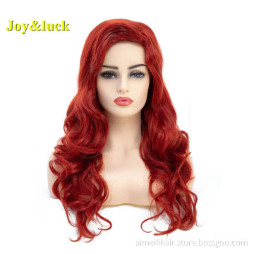 24inch Hot Sale Long Natural Wave Wig Copper Red Color Synthetic Wig for Women Costume Hair Wigs Cosplay or Daily Use